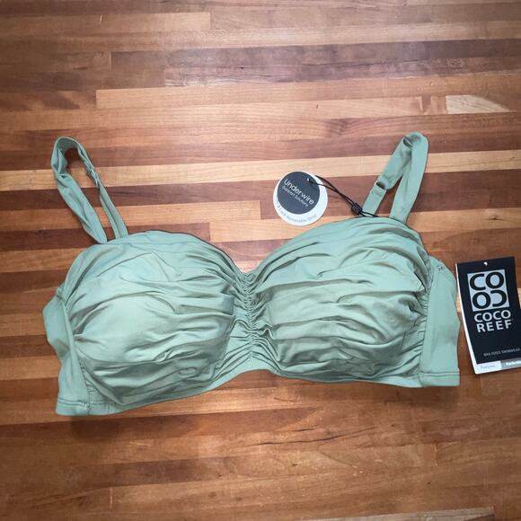 Coco Reef Women's Charisma Pleated Swim Top 36/38D, Palm Green - Picture 9 of 9